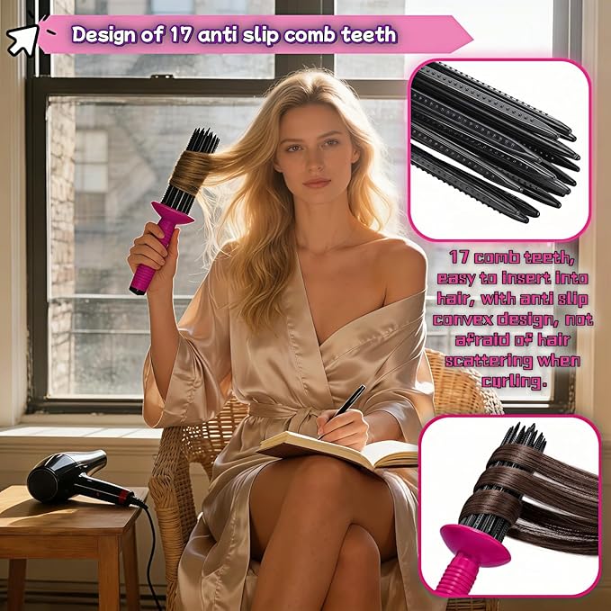 Volumizing Hair Brush, Heat Resistant Curling & Blowout Brush with 17 Anti-Slip Teeth for Smooth, Bouncy Curls - Salon Quality at Home, Gentle on All Hair Types