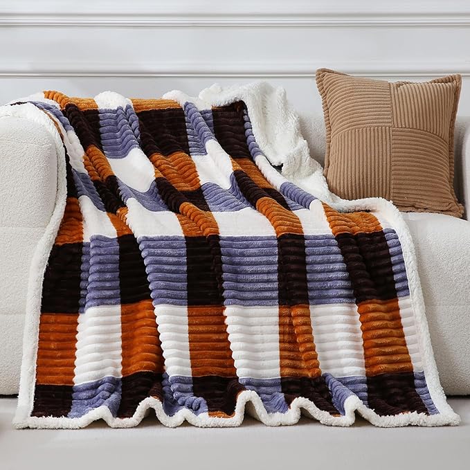 PU MEI Sherpa Blanket Twin Plaid Thick Bed Blanket, 80”*90” Super Soft Flannel by HOME