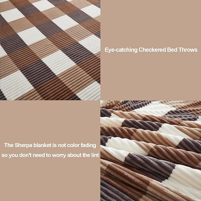 PU MEI Sherpa Blanket Full/Queen Plaid Thick Bed Blanket, 90”*80” Super Soft - Image 2