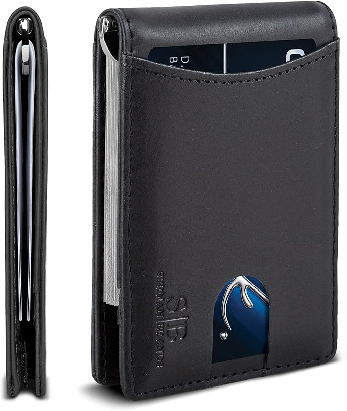 SERMAN BRANDS RFID Blocking Slim Bifold Genuine Leather Minimalist Front Pocket by SERMANBRANDS