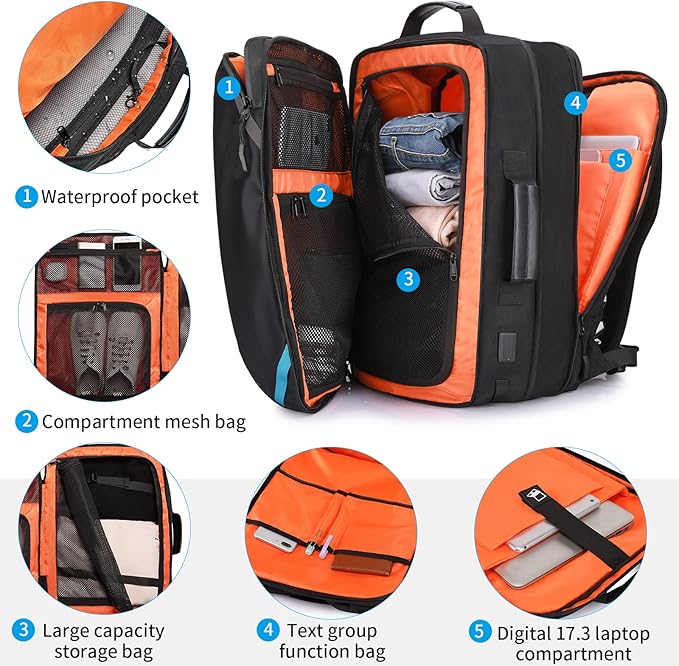 Travel Carry on Backpack, Extra Large Expandable 45L Backpack - Image 2
