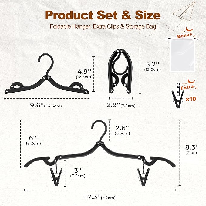 HOUSE DAY Foldable Travel Hangers 20 Pack w/10 Clips, Cruise Essentials 2025 - Image 7