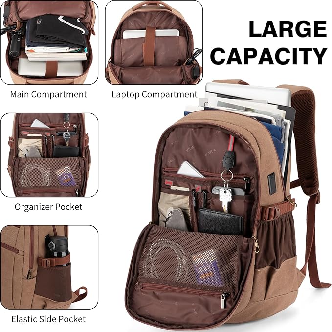 Tzowla Vintage Canvas Laptop Backpack - Image 2