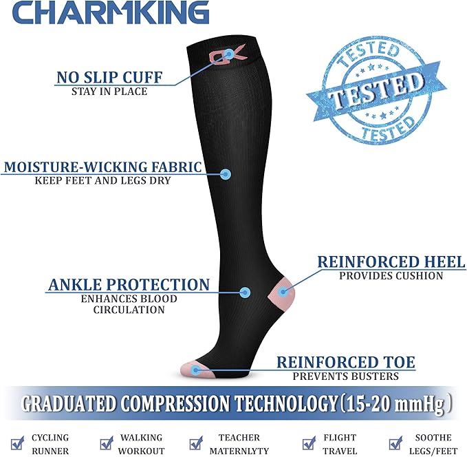 CHARMKING Compression Socks for Women & Men Circulation 15-20 mmHg is Best - Image 5