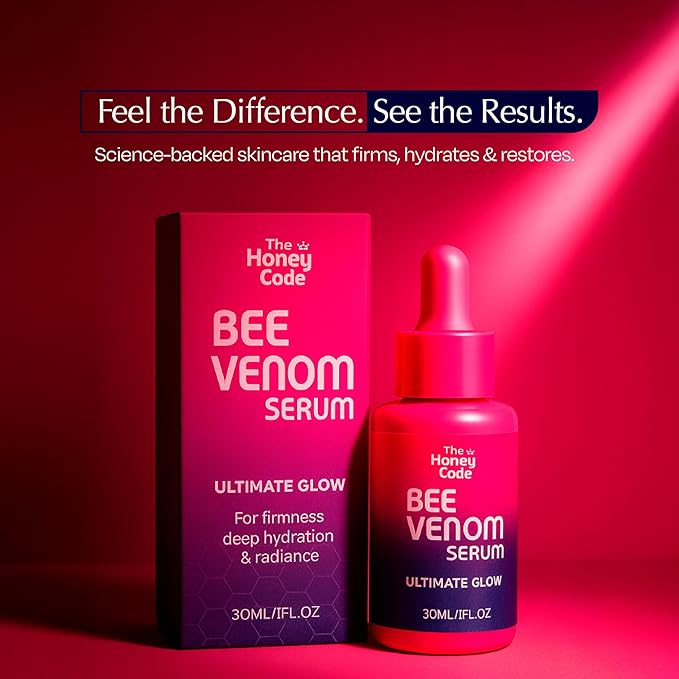 The Honey Code Bee Venom Serum - Hydrating & Firming face - No Parabens or Sulfates - 30ml 1Fl.oz - Squalane, Hyaluronic Acid, Vitamin C Skin Care Formula 0.5% Real Bee Venom