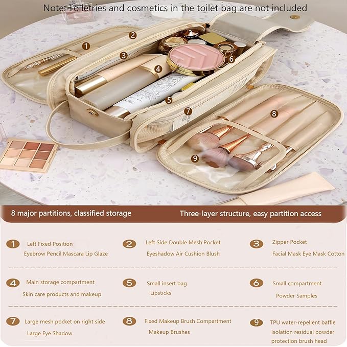 Travel Toiletry Bag for Women PU Triple-layer Double Zipper Toiletry Bags - Image 4