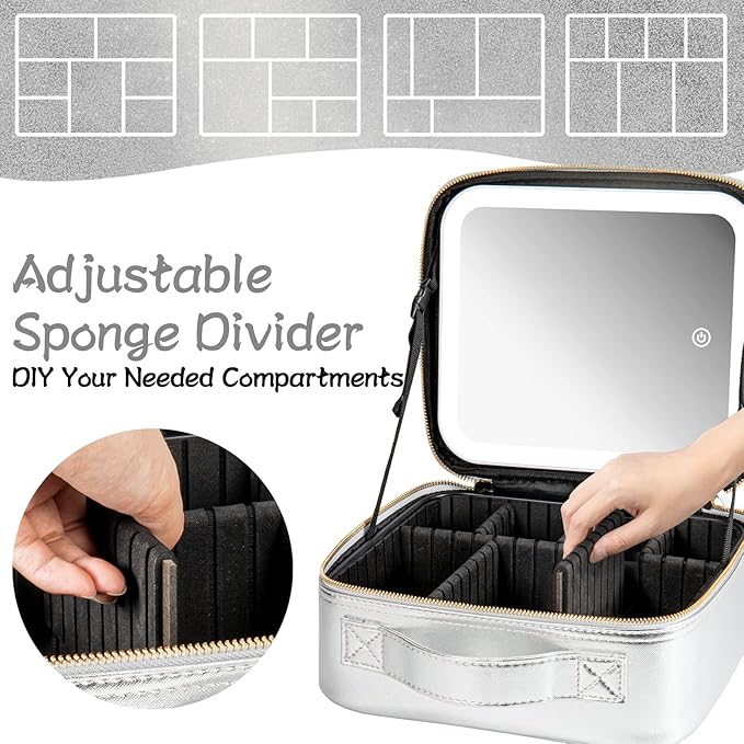 Makeup Travel Train Case with Mirror LED Light 3 Adjustable Brightness Large - Image 3