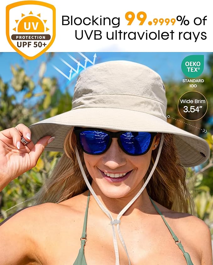 FURTALK Sun Hats for Women Ponytail UPF 50+ Beach Summer Hat Wide Brim Packable - Image 2