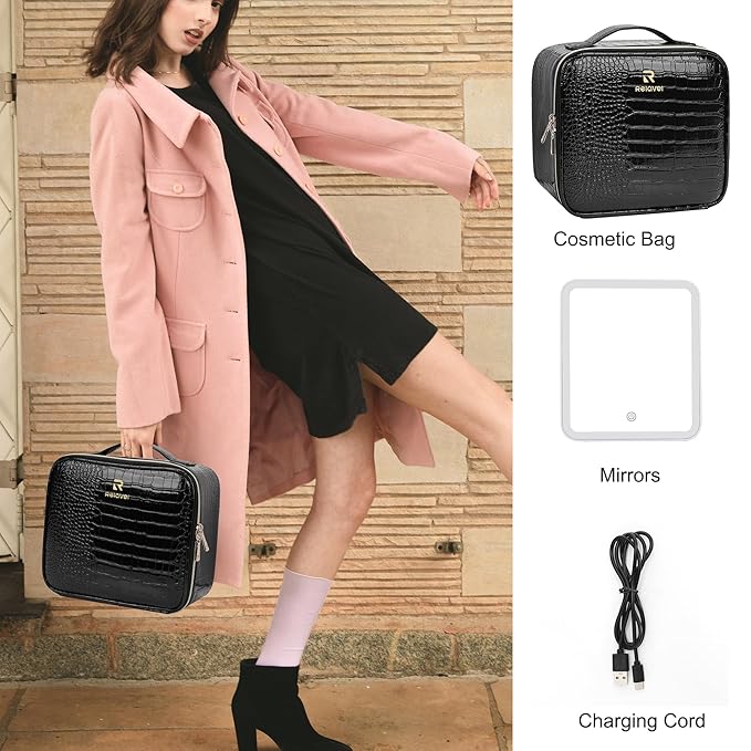 Relavel Makeup Train Case With LED Mirror, Professional Travel Cosmetic Bag - Image 6