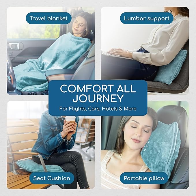 Resty 65"x40" Traveling Airplane Blanket, Baby Blue – Lightweight, Velvety Soft - Image 5