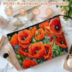 Cosmetic Bags Travel Makeup Toilet Case Waterproof Pouch for Women Girls 6.7X9.45inches - Vibrant Orange Poppies With Greenery