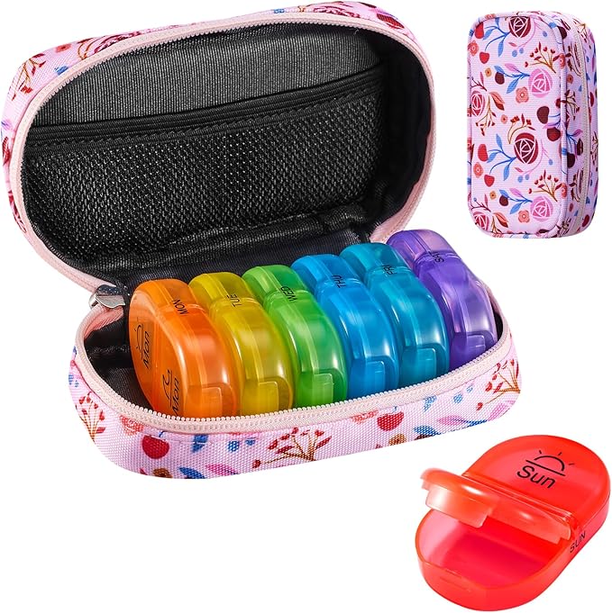 Serfeymi Weekly Travel Pill Organizer 2 Times A Day AM PM Upgraded Rainbow Pill by Serfeymi