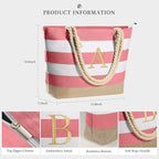 YOOLIFE Initial Canvas Waterproof Beach Tote Bag Zipper Personalized Gifts - Image 5