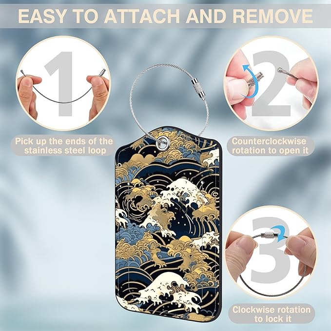 Japanese Art Blue and White Waves Set of 2 Luggage Tags - Image 4