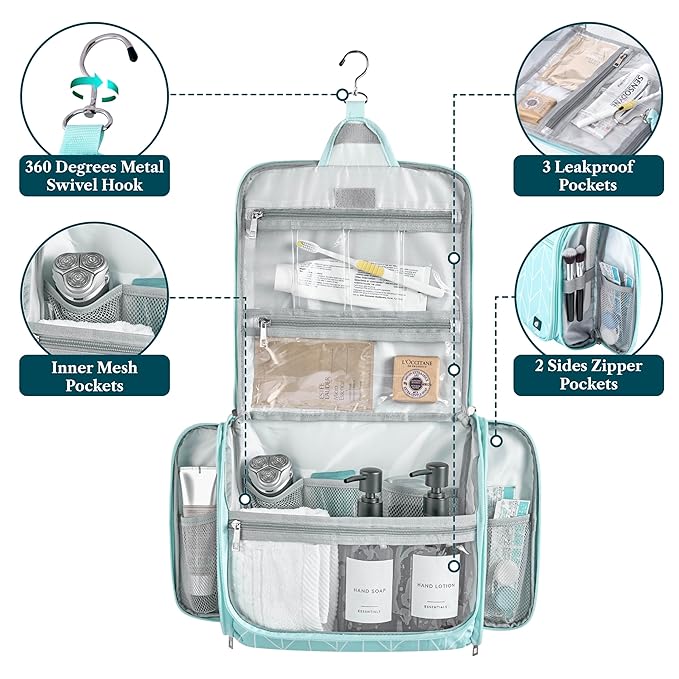 PAVILIA Large Hanging Toiletry Bag Travel Bag Women Men, Cosmetic Organizer - Image 3