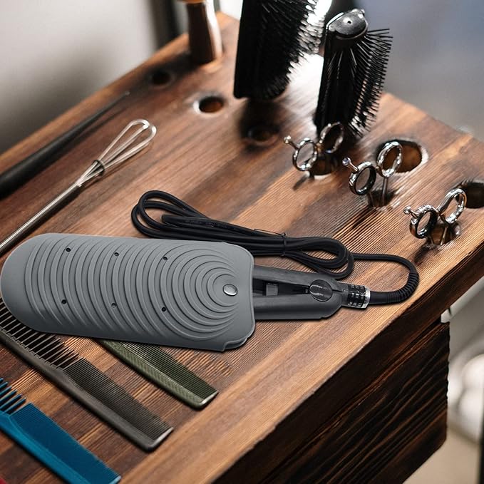 Heat Insulating Silicone Mat Pouch for Hair Styling Tools, Curling & Flat Irons Anti-Slip Travel Cover, Small Portable Straightener Pad for Curler Wands Storage, Hot Waver (Dark Gray)
