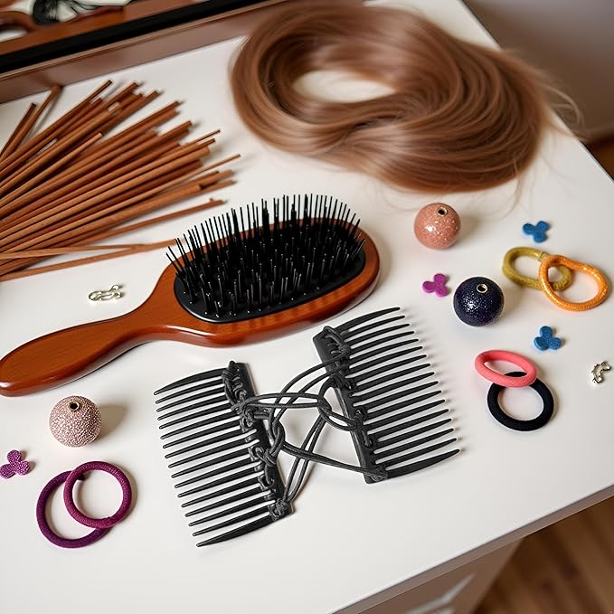 Black Adjustable Elastic Hair Comb,Stretchy Double Comb Hair Clip,No Crease Hair Pins Double Slides Hairpins Combs Women Hairs Styling Accessories Hairs Care Styling Tools and Appliances