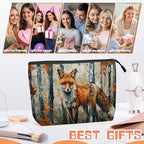 Cosmetic Bags Travel Makeup Toilet Case Waterproof Pouch for Women Girls 6.7X9.45inches - Red Fox Gazing Intently in An Autumn Wilderness