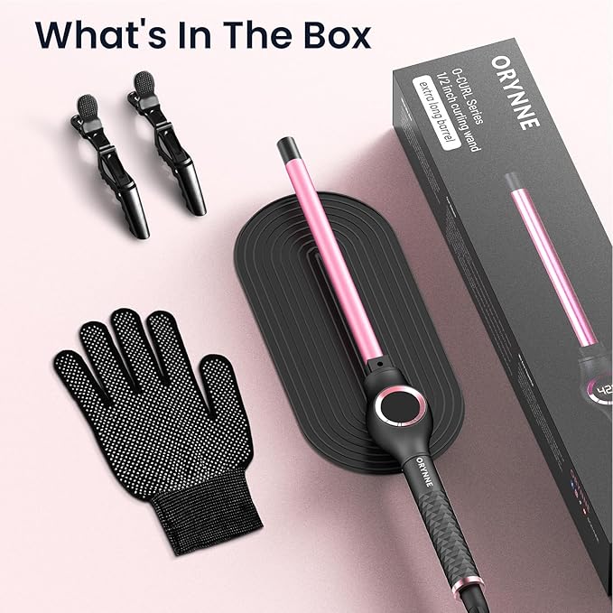 1/2 Inch Curling Wand for Long Hair, Extra Long Barrel Ceramic Half Inch Curling Wand, 7 Adjustable Heats, 110-240V Dual Voltage Small Barrel Curling Iron Wand, 60 Minutes Auto Shut Off