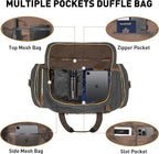 Vintage Canvas Duffle Bag, 50L Genuine Leather Travel Duffel Backpack - Image 4