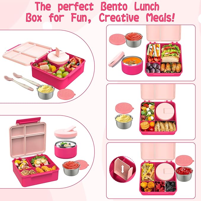 Kids Bento Lunch Box with 8oz Soup Thermo, Kids Leakproof Lunch Food Containers - Image 4