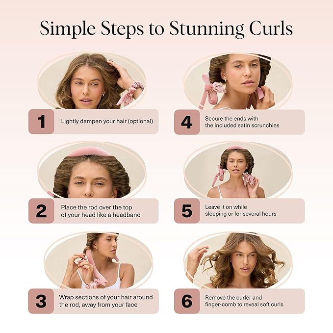 Kitsch Velvet Heatless Curling Set - Heatless Curls Overnight - Comfortable No Heat Hair Curlers With Two Velvet Scrunchies to Sleep In for Frizz-Free & Non-Damage Styling - Terracotta