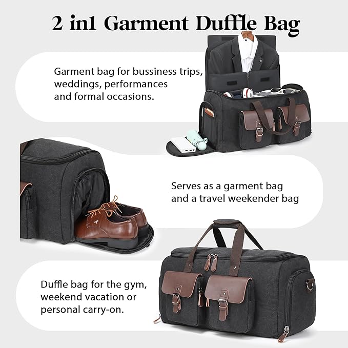 Canvas Garment Bags for Travel, Convertible Carry On Garment Duffel Bag for Men - Image 2