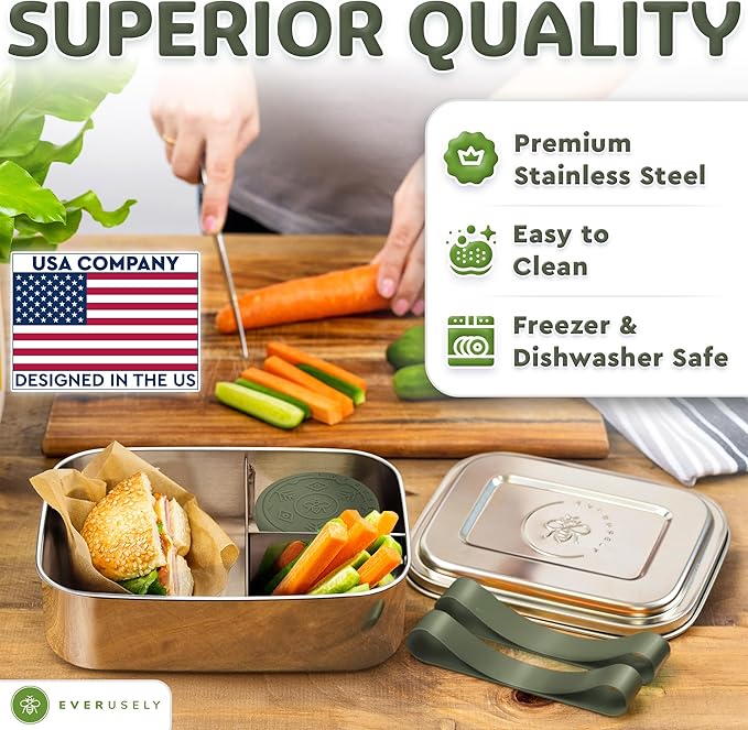 Everusely - Bento Box - Sage, 60oz / 1.8 L - Stainless Steel Lunch Box - 3 - Image 6