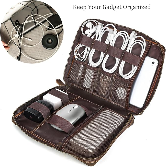 Polare Full Grain Leather Travel Cable Organizer Case Electronics Accessories - Image 8