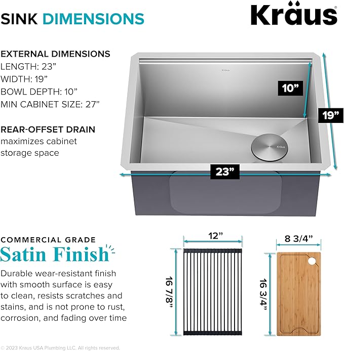KRAUS Kore 23-Inch Undermount Workstation 16 Gauge Single Bowl Stainless Steel - Image 4