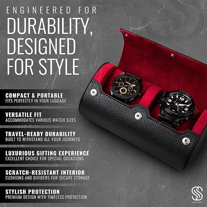 2 Watch Travel Case for Men – Bold Faux Leather Organizer for Smart & Luxury - Image 4