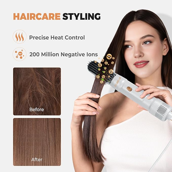 6 in ONE Blow Dryer Brush Ionic Hair Dryer Brush for Women, Hot Air Brush Hair Styling Tools 100-120V, Air Curling Iron Round Brush Blow Dryer 800W