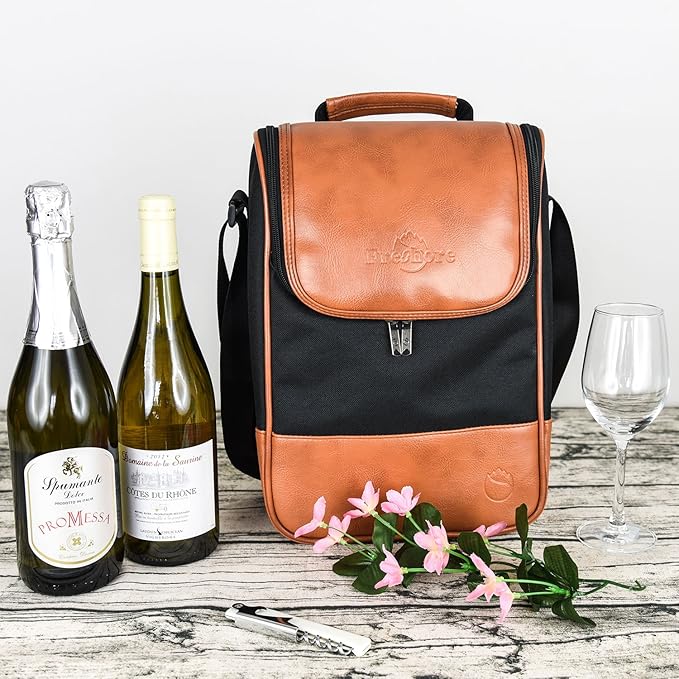 Freshore® Wine Leather Tote Cooler Insulated Bag - Image 7