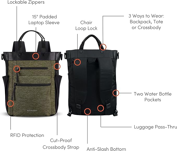 Sherpani Soleil, Anti Theft Convertible Backpack, 3 in 1 Tote Bag, Crossbody Bag - Image 7