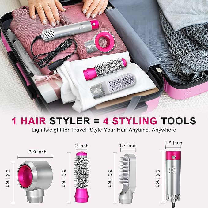 Blow Dryer Brush Set, Air Sculpt 3-in-1 Hot Air Brush Blow Dryer - Salon Blowout Styler for Curling, Volumizing & Straightening with 3 Interchangeable Heads, Sleek & Frizz-Free Hair, ALCI Safety Plug