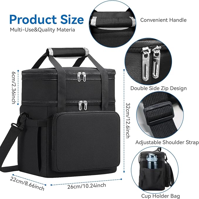 Lunch Box for Men Women, Large Expandable Insulated Lunch Bag, Double Deck - Image 5