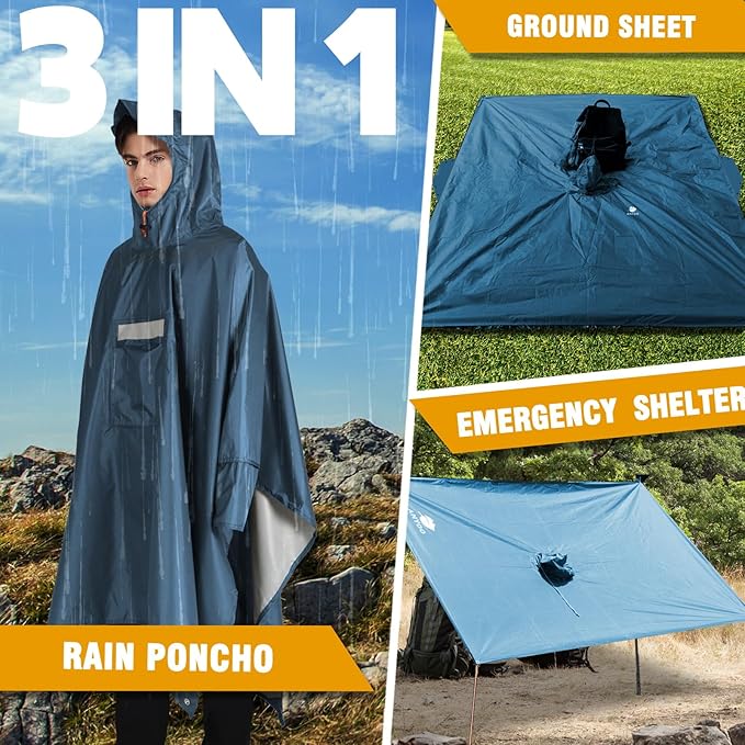 ANYOO Hooded Rain Poncho for Adults Waterproof Lightweight Rain Coat for Men - Image 7