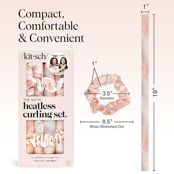 Kitsch Satin Heatless Curlers Set – Heatless Curls Overnight with 34" Hair Curler & 2 Satin Scrunchies – Comfortable Hair Curlers to Sleep In for Frizz-Free, No Heat Damage Styling - Sunset Tie Dye