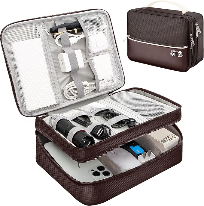 SELLYFELLY Electronics Travel Organizer, Double Layer Cable Organizer Bag by SELLYFELLY