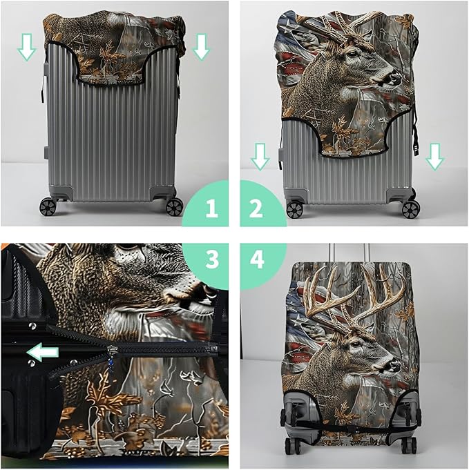 Luggage Cover + Tag, Camo Deer Flag Travel Suitcase Protector - Image 7