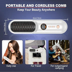 Cordless Straightener Brush, Portable Mini Hair Straightening Brush for Travel, Rechargeable 9000 mAh USB-C, Lightweight Anti-Scald Heated Styling Tools & Appliances (White)