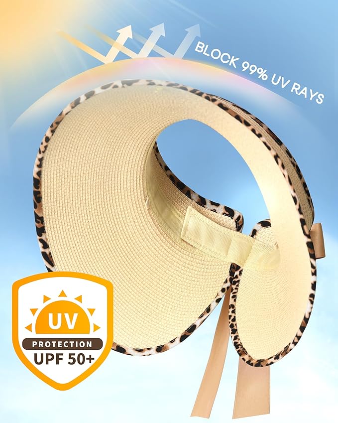 Camptrace Sun Visors for Women Wide Brim Beach Hat Foldable Straw Visor Hat - Image 2