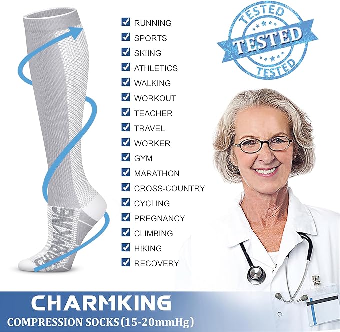 CHARMKING Compression Socks for Women & Men Circulation 15-20 mmHg is Best - Image 6