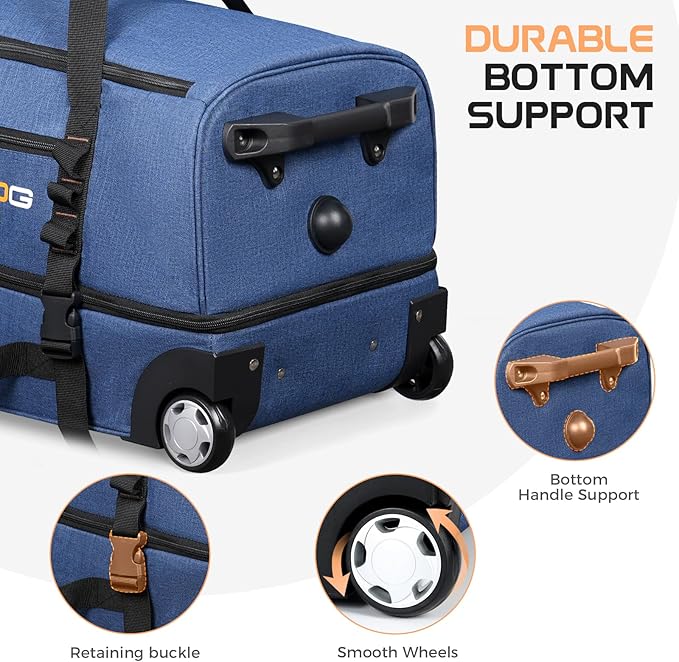 Rolling Duffle Bag with Wheels, Large Travel Duffel Bag with Shoe Compartment - Image 5