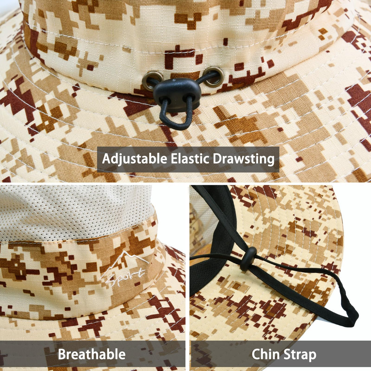Sun Hats for Men Women UPF 50+ Breathable Wide Brim Summer Fishing (Degital Beige)
