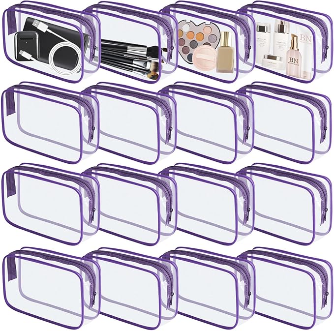 16 Pieces Clear Makeup Bag PVC Zippered Clear Toiletry Carry Pouch Portable by YedsIntu