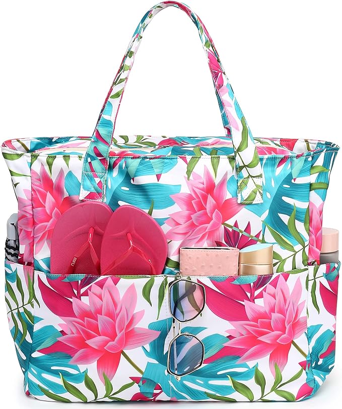 LEDAOU Large Beach Tote Bag Women Waterproof Sandproof Zipper Beach Tote Bag by LEDAOU