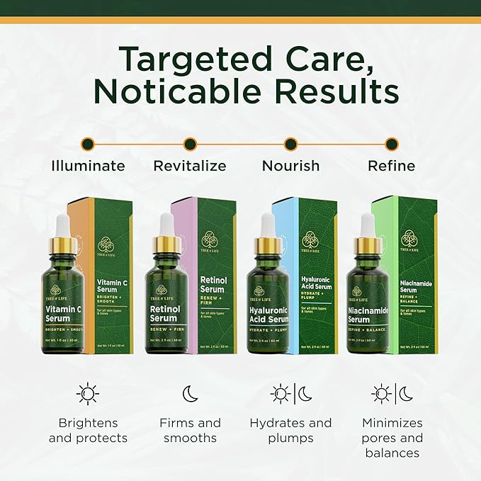 Tree of Life Beauty Vitamin C Skin Care Set, Skin Face Oil, Facial Serums for Dry and Sensitive Skin with Hyaluronic Acid & Vitamin E Soft Skin, 1 Fl Oz (Pack of 2)