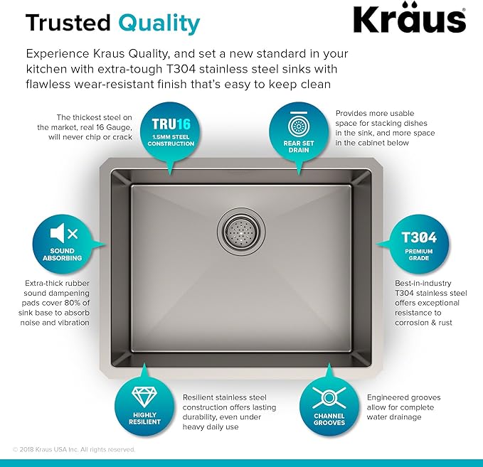 KRAUS Standart PRO™ 23-inch 16 Gauge Undermount Single Bowl Stainless Steel - Image 4