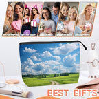 Cosmetic Bags Travel Makeup Toilet Case Waterproof Pouch for Women Girls 6.7X9.45inches - Green Field With A Winding Dirt Road Under Blue Sky